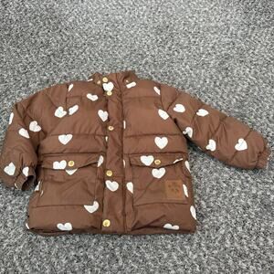 Mini Rodini Hearts Puffer Jacket Size 92/98 1.5-3 Years Brown READ